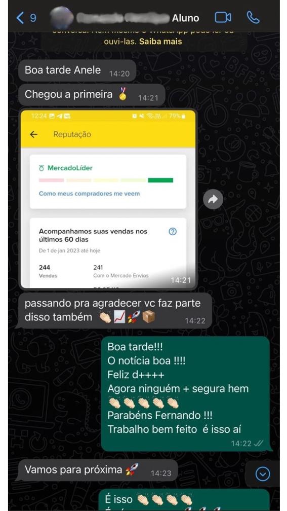 Depoimento de aluno no WhatsApp