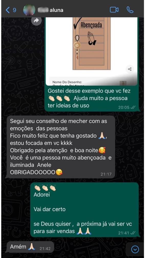 Depoimento de aluna no WhatsApp
